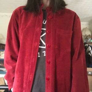 Red Leather Shirt-Jacket